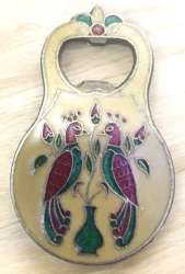 Antique Bronze Ancient Greek Peacock Enamel Bottle Opener for Collectors