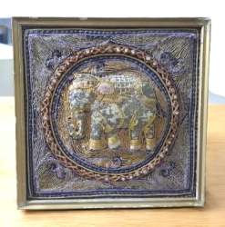 Burmese Thai Elephant Kaluga Hand Embroidered Tapestry c.1930 Framed