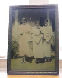 An Old Antique Photo Of 3 Girls With Writing On The Back