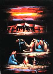 Desert Art Old people Arab Tent poetry Oil canvas painting Landscape Camel