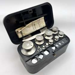 1983 Full Set Vintage USSR Brass Scale Weights Tweezers Bakelite Box Passport