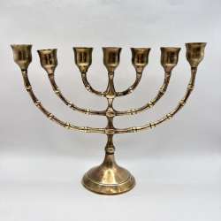Vintage Candle Holder Brass Menorah Hanukiah Chanukah Judaica Israel Hanukkah
