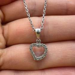 Vintage Chain Necklace Pendant Heart Sterling Silver 925 Jewelry Women's Beautif