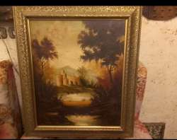 Antique Art Picture Oil Painting On Wooden Frame Made In Italy Size 50*70