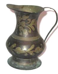 Vintage Copper Brass Water Jug Handle Ornate Etched Teapot Pitcher