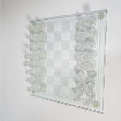 Glass Chess Set, 32 Pieces Glass Chess Set, Age 8+, Frosted and Clear Glass Piec