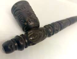 Rare Hand Carved Dark Wood Tobacco Pipe In Native American Style