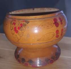 Originally Decorated Swedish Wooden Bowl Height 13cm Diameter 14.5cm Front