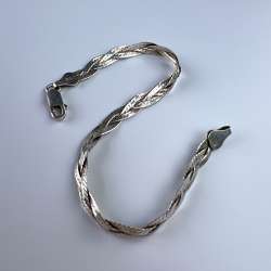 Vintage Sterling Silver Gilt  925  Herringbone Italy Bracelet Jewelry