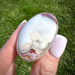 Massive Sterling Silver 925 Natural Agate Gemstone Women's Jewelry Ring Size 8