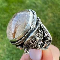 Vintage Sterling Silver 925 Women's Jewelry Ring Rutile Quartz Stone Marked S 7