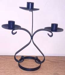 Antique Black Wrought Iron Candle Holder With Round Base And Holds 3 Candles