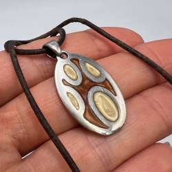 Rare Vintage Sterling Silver 925 Leather Lace Necklace Oval Pendant Enamel Italy