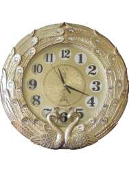 Gold peacock patterned wall clock40cm diameter elegant design battery operated