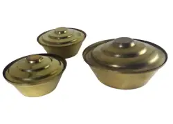 3 set Small Brass Casserole Vintage Handles Lid Pot Pan Copper Dish Decor Covere