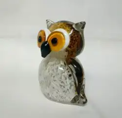 Glass Owl Vintage Figurine Art Eyes Bird Mid Century Hand Blown Carved decorated