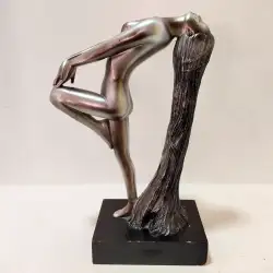 Vintage Girl Statue Dancing Lady Decor Art Resin Sculpture Silver Color Tall 13