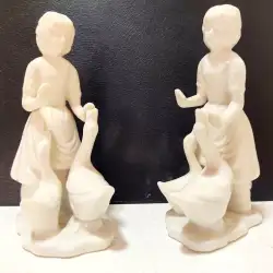 White Ceramic Figurines Lot 2 Girls With Swan Vintage Decorative Pair Statue 7