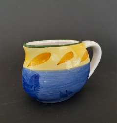 Vintage Small Creamer Kitchen Service Ceramic Hand Painted Colorful Handle Decor