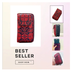 Red Palestinian Silk Wallet Embroidered On Black Fabric For Any Woman