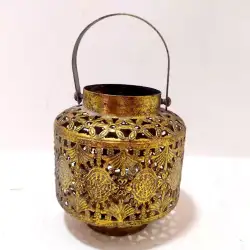 Wrought Iron Vintage Lantern Candle Holder Temple Planter Home Decor With Handle