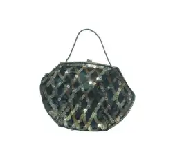 Beaded Purse Bag Handbag Shoulder Vintage Clutch Evening Black Silk Retro Hand