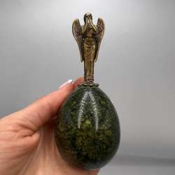 Vintage Green Serpentine Marble Gemstone Easter Egg Brass Angel Desk Souvenir