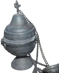 Incense Burner Brass Vintage Carved Hard Censer Liner Handle Enamel Christian