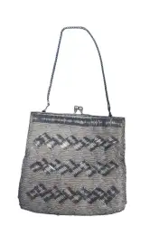 Beaded Purse Bag Handbag Shoulder Vintage Clutch Evening Crossbody Boho Beige