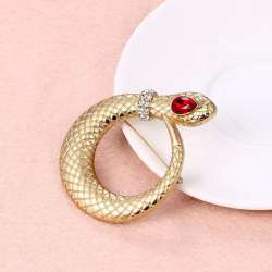 Retro Exaggerated Alloy Electroplated Gold Snake Brooch Diamond Antique Red Eyes