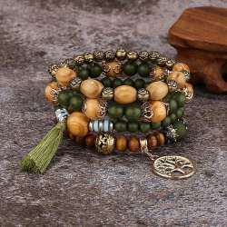Multi-layer Wooden Bead Stretch Beaded Bracelet Women Beauty Elegancy Accessory