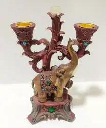 Candle Holder Elephant Figurine Red-Gold Vintage Resin Statue Decorative Beads
