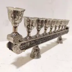 Menorah Hanukah Judaica Silver Plated Engraved Ornate Handmade Art Candle Holder