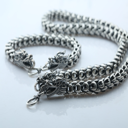 Double Chinese Dragon Heads Dragon Scale Necklace S925 Silver  Size 5mm 60cm 86g