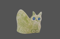 Vintage Small Candle Holder Art Green Ceramic Handmade Owl Figure Home Ornaments