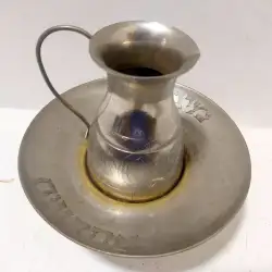 Vintage Judaica Copper Silver Plated Bowl Hand Washing Jewish Ritual Nail Water