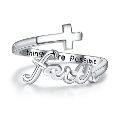 Cross Ring 925 Sterling Silver Faith Adjustable Open Ring Jewelry Mother Gift