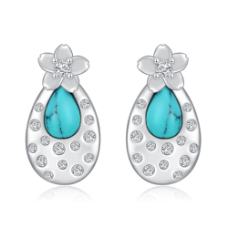 Turquoise Cherry Blossom 925 Sterling Silver Stud Earrings Fabulous Silver Piece