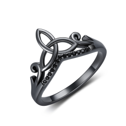 Sterling Silver Black Celtic Rings Female  Cubic Zirconia Stone Eternal Love