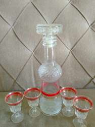 Collectibles Vintage USSR 1970s Set Crystal Glass Decanter 4 Cups Wine Soviet
