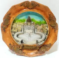 Vintage Roma Rome Resin Carved 3D Wall Plate Brown Great Christmas Gift 24 cm