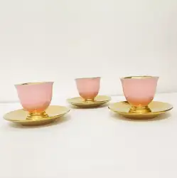 Set of 6 pcs Porcelain Pink Gold Arabic Turkish Coffee Espresso Cups & Saucers