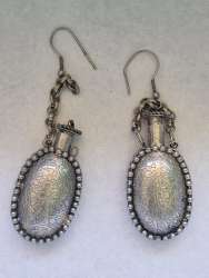 Rare Antique Sterling Silver Drop Earrings Decorated With A Floral Pattern Oval