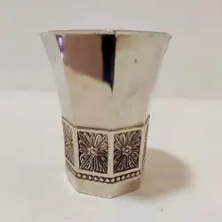 Vintage Etched Silver Plated Cup / Goblet For Kiddush Judaica Jewish Israel