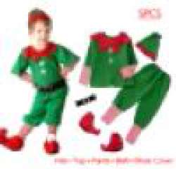 New Year Kids Santa Claus Costume Green Elf Cosplay Christmas Carnival Party Fan