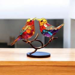 Birds Multicolor / Stained Acrylic Double-Sided Desktop Ornament Craft Figurine