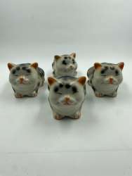 Set 4 Ceramic Kittens Cats Figurines Small Black White Vintage 3 Sleeping Nice