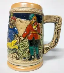 Hand Painted Vintage Mug Large Cup Old Stoneware Ceramic Handmade Decorative