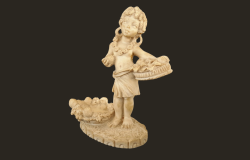 Vintage Small Girl Figurine Stone Handmade Decor Holding Basket Souvenir Crafts