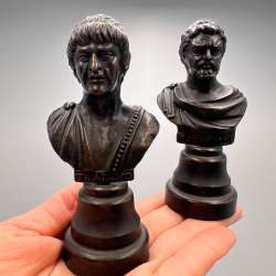 Two Vintage Collectible Metal Figure Statue Bust Roman Emperors Caracalla Traian